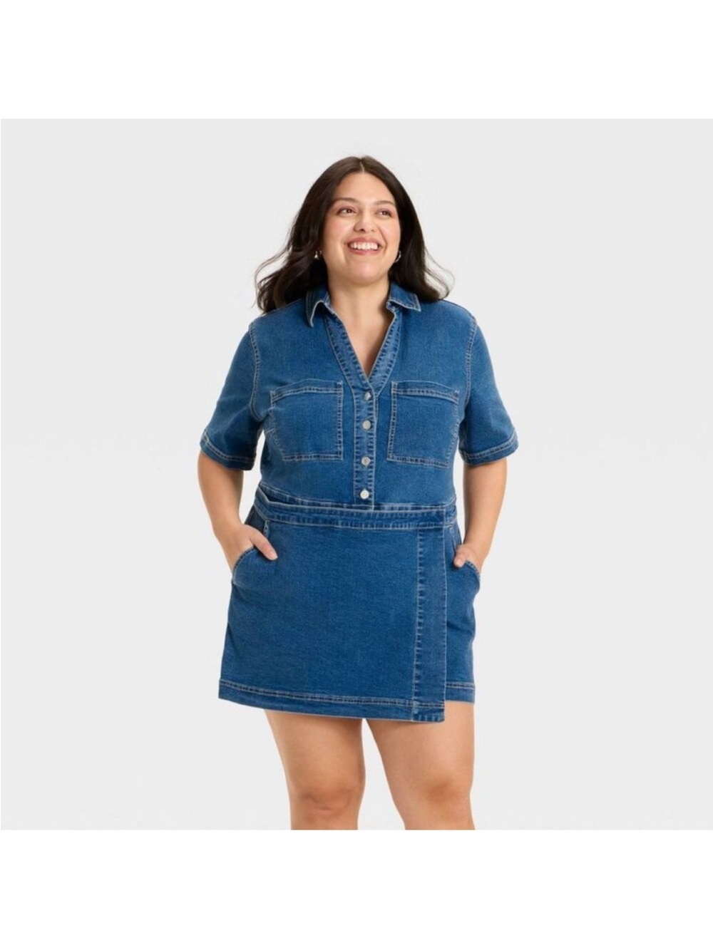 Ava & Viv Blue Denim Shirt Mini Romper SZ 2X NWT